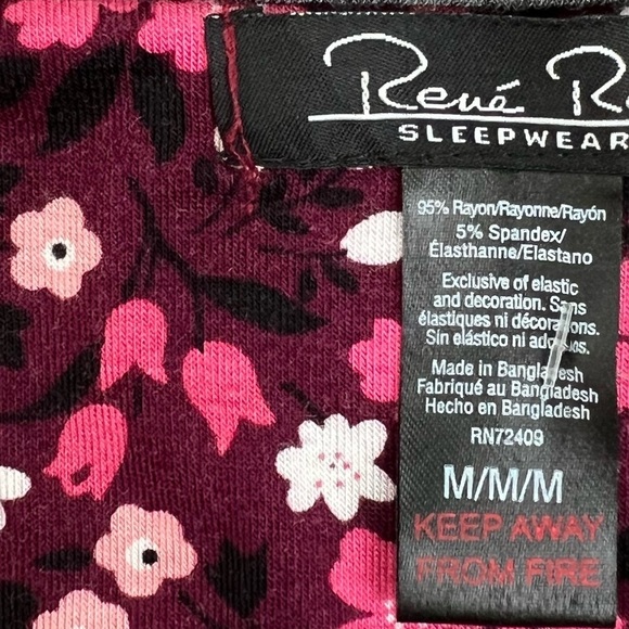 Rene Rofe - 4/$98 - ‘Burgundy Pink Garden’ sleepshirt. SZ: M, L. NWT - Picture 3 of 3